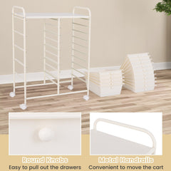 15-Drawer Utility Rolling Organizer Cart Multi-Use Storage-White