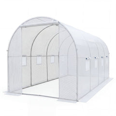 15 x 7 x 7 ft Walk-in Tunnel Greenhouse for Outdoors-White