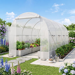 15 x 7 x 7 ft Walk-in Tunnel Greenhouse for Outdoors-White