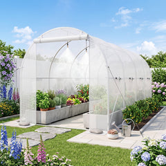 15 x 7 x 7 ft Walk-in Tunnel Greenhouse with Watering System-White