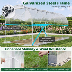 15 x 7 x 7 ft Walk-in Tunnel Greenhouse with Watering System-White
