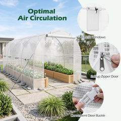 15 x 7 x 7 ft Walk-in Tunnel Greenhouse with Watering System-White