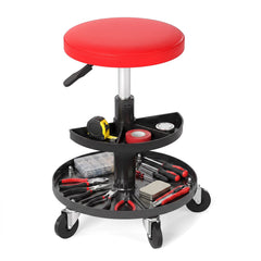 16.5 inches-22 inches Adjustable Height Seat Rolling Mechanic Stool with Wheels-Red
