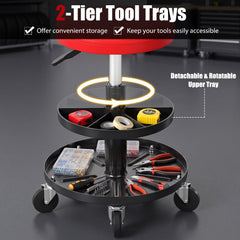 16.5 inches-22 inches Adjustable Height Seat Rolling Mechanic Stool with Wheels-Red