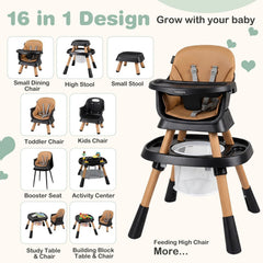 16-in-1 Baby High Chair with Activity Center and Booster Seat for Babies and Toddlers-Black