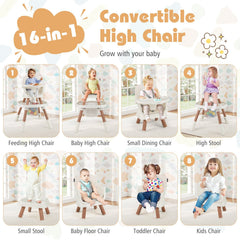 16-in-1 Baby High Chair with Activity Center and Booster Seat for Babies and Toddlers-White
