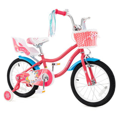 16 Inch Girls Bike with Doll Seat, Basket and Training Wheels, Pink