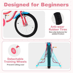 16 Inch Girls Bike with Doll Seat, Basket and Training Wheels, Pink