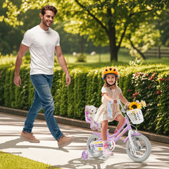 12 Inch Girls Bike with Doll Seat, Basket and Streamers, Lilac