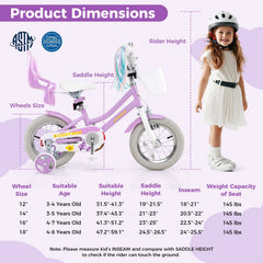 12 Inch Girls Bike with Doll Seat, Basket and Streamers, Lilac