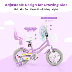 12 Inch Girls Bike with Doll Seat, Basket and Streamers, Lilac