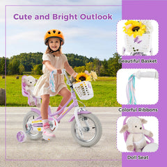 12 Inch Girls Bike with Doll Seat, Basket and Streamers, Lilac