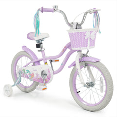 16 Inch Girls Bike with Basket, Ribbons and Mudguards, Mermaid Theme, Lilac