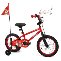 16 Inch Kids Bike with Front V Brake, Speaker and Training Wheels, Red