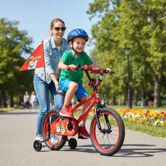 16 Inch Kids Bike with Front V Brake, Speaker and Training Wheels, Red