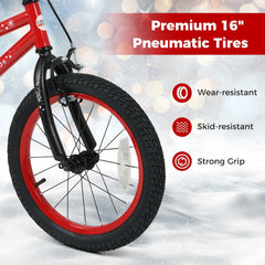 16 Inch Kids Bike with Front V Brake, Speaker and Training Wheels, Red