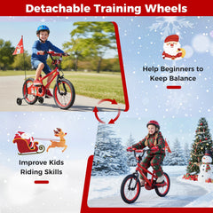 16 Inch Kids Bike with Front V Brake, Speaker and Training Wheels, Red