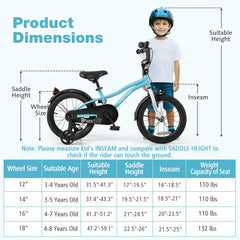 16 Inch Kids Bike with Reflectors, Bell and Detachable Training Wheels, Light Blue