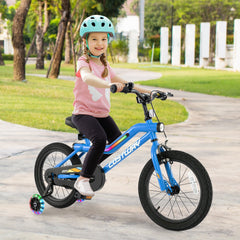 16 Inch LED Lighted Kids Bike with Headlight and Training Wheels, Blue