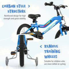 16 Inch LED Lighted Kids Bike with Headlight and Training Wheels, Blue