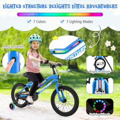 16 Inch LED Lighted Kids Bike with Headlight and Training Wheels, Blue
