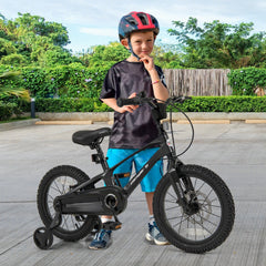 16 Inch Magnesium Alloy Kids Bike with Disc Brakes and Training Wheels, Black