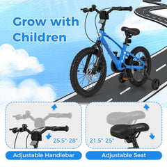 16 Inch Magnesium Alloy Kids Bike with Disc Brakes and Training Wheels, Blue