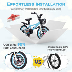 16 Inch Kids Bike with Adjustable Handlebar and Saddle, Aqua Blue