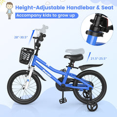 16 Inch Kids Bike with Removable Training Wheels and Bell, Blue