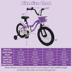 16 Inch Kids Bike with Training Wheels, Basket and Front V-Brake, Purple
