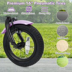 16 Inch Kids Bike with Training Wheels, Basket and Front V-Brake, Purple