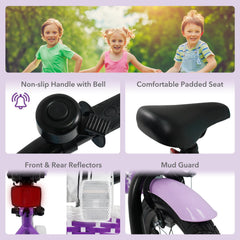 16 Inch Kids Bike with Training Wheels, Basket and Front V-Brake, Purple