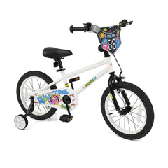 16 Inch Kids Bike with Training Wheels and Number Plate, White