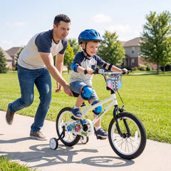 16 Inch Kids Bike with Training Wheels and Number Plate, White