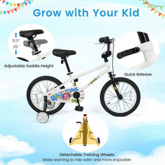 16 Inch Kids Bike with Training Wheels and Number Plate, White