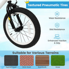 16 Inch Kids Bike with Training Wheels and Number Plate, White