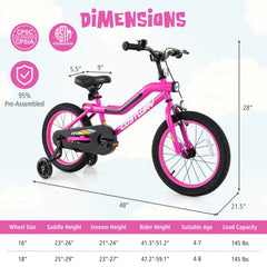 16 Inch LED Lighted Kids Bike with Headlight and Training Wheels, Pink