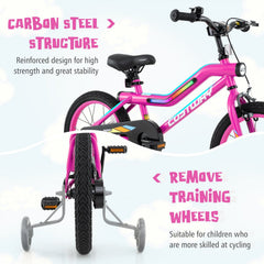 16 Inch LED Lighted Kids Bike with Headlight and Training Wheels, Pink