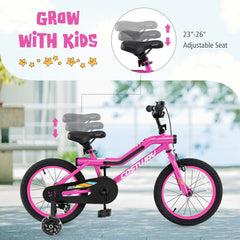 16 Inch LED Lighted Kids Bike with Headlight and Training Wheels, Pink