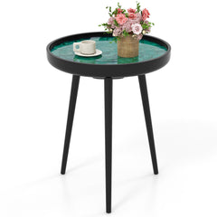 16 Inch Round Sea Shell End Table with Epoxy Resin Top, Green