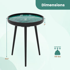 16 Inch Round Sea Shell End Table with Epoxy Resin Top, Green