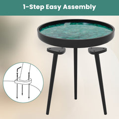 16 Inch Round Sea Shell End Table with Epoxy Resin Top, Green