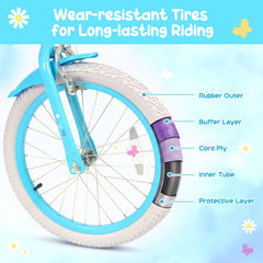 16 Inch Girls Bike with Front Bag, Streamers and Training Wheels, Blue