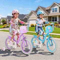 16 Inch Girls Bike with Front Bag, Streamers and Training Wheels, Purple