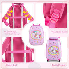 2 Pieces Kids Carry-on Luggage Set with 12 Inch Backpack-Pink