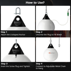 18 Inch 110 Pound Heavy Punching Water Aqua Bag with Adjustable Metal Chain-White
