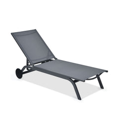 Aluminium Patio Recliner with Large Rear Wheels and 6 Backrest Positions, Gray