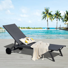 Aluminium Patio Recliner with Large Rear Wheels and 6 Backrest Positions, Gray