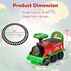 6V Kids Ride On Christmas Train with 16 Track Pieces, Whistle and Anti Tilt Device, Green