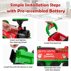 6V Kids Ride On Christmas Train with 16 Track Pieces, Whistle and Anti Tilt Device, Green